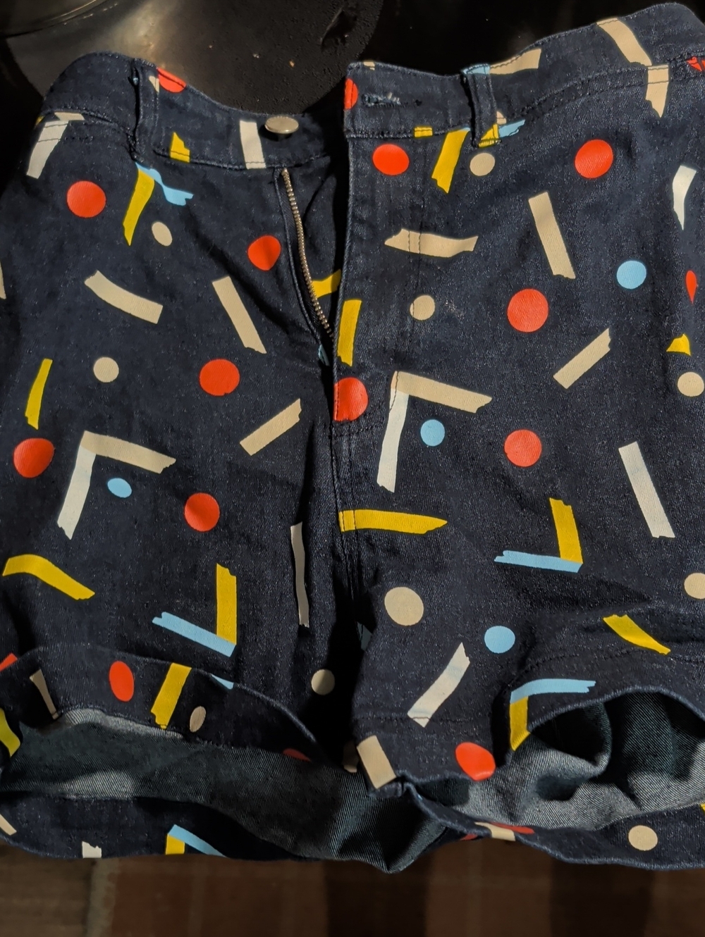 gorman Navy High-Waist Shorts with Red, Yellow & Light Blue Geometric Print